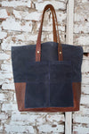 Farm Bag (Navy Canvas With Brown Leather Bottom & Straps)