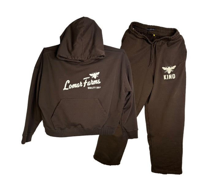 Chocolate Brown Distressed Heavy Weight Lomar Farms Sweatsuit