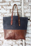 Farm Bag (Navy Canvas With Brown Leather Bottom & Straps)