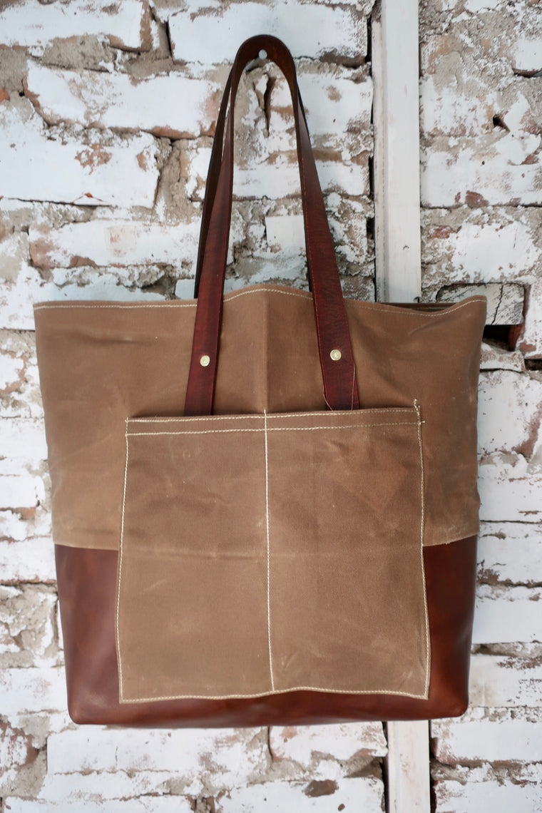 "Parker" Farm Bag (Army Tan waxed Canvas With Brown Leather Bottom & Straps)