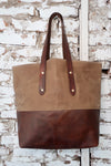 "Parker" Farm Bag (Army Tan waxed Canvas With Brown Leather Bottom & Straps)