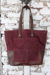 "Merlot" Farm Bag (Burgandy Waxed Canvas With brown Leather Bottom & Straps)