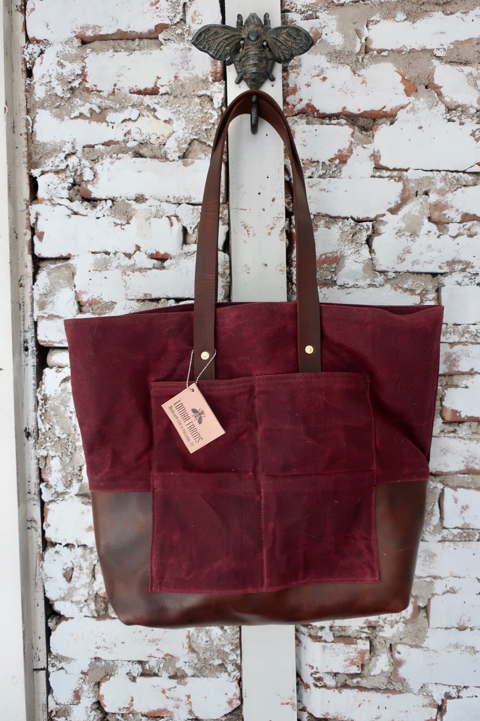 "Merlot" Farm Bag (Burgandy Waxed Canvas With brown Leather Bottom & Straps)
