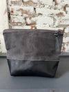 “Lenox” Beeswax coated Accessory Bag (dark grey canvas & black Leather)