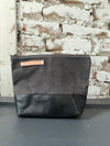 “Lenox” Beeswax coated Accessory Bag (dark grey canvas & black Leather)