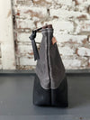 “Lenox” Beeswax coated Accessory Bag (dark grey canvas & black Leather)