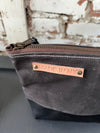 “Lenox” Beeswax coated Accessory Bag (dark grey canvas & black Leather)
