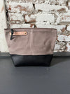 “Brandon " Beeswax coated Accessory Bag (grey Canvas & black Leather)